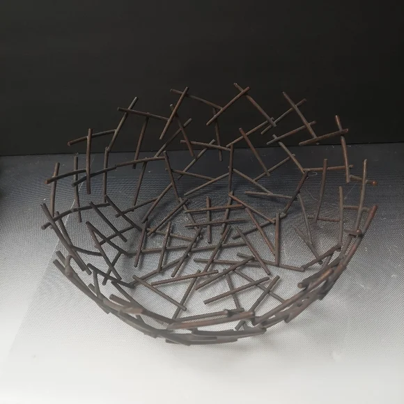 Michael Abram Style Metal Brutalist Twig Bowl Wire Boho Art Bowl